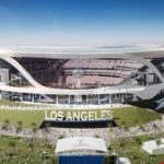 A rendering of the proposed stadium for the los angeles rams.